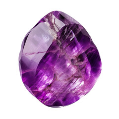 top view of polished amethyst rock isolated on a transparent white background