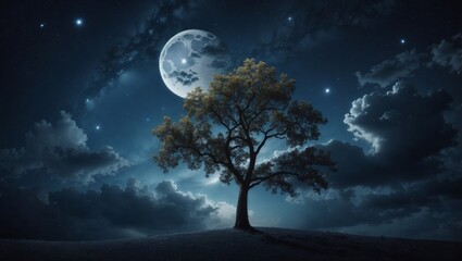 Fototapeta na wymiar night sky with moon and tree