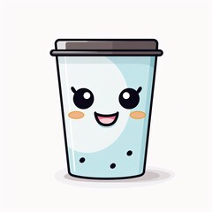 Cute Paper cup with cartoon style isolated on a white background