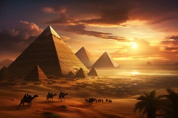 Artistic representation of Giza pyramids. Generative AI - obrazy, fototapety, plakaty