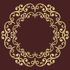 Oriental brown and golden pattern with arabesques and floral elements. Traditional round classic ornament. Vintage pattern with arabesques