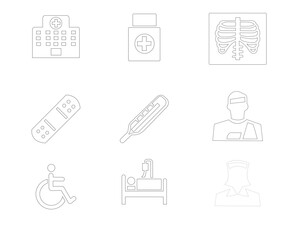 Line icons set of hospital and medical care. Outline symbol collection   with SVG Set vector line art, sign and symbols design medicine and health elements modern Medical Vector Icons