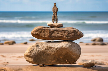 Balancing Act: Figure on Beach Rocks