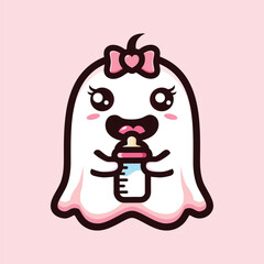 cute happy ghost baby drinking milk