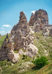 Unique rock-castle in Cappadocia. Popular touristic area in Turkey