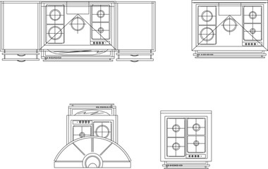 Vector sketch illustration of architectural design for kitchen set stove design
