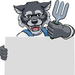 Gardener Wolf Cartoon Tool Handyman Mascot