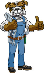 Bulldog Plumber Or Mechanic Holding Spanner