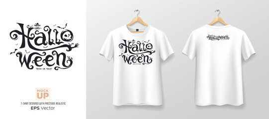 White t shirt front and back mockup collections, halloween text design template design, EPS10 Vector illustration.
