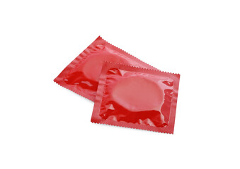 Condom packages isolated on white. Safe sex