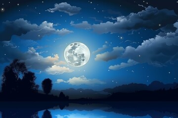 night sky with a bright moon. Generative AI