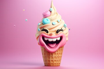 3d illustration of a cheerful ice cream con