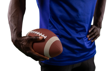 Digital png photo of african american male rugby player on transparent background