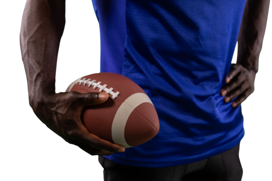 Digital png photo of african american male rugby player on transparent background