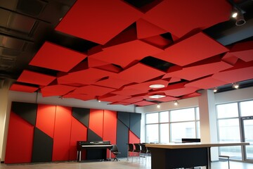 Acoustic insulation panels on ceiling. Generative AI - obrazy, fototapety, plakaty