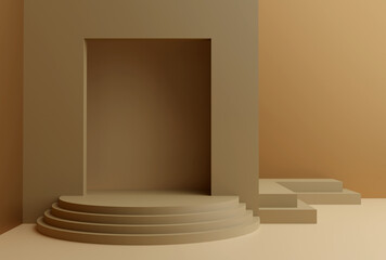 Podium geometric abstract. Stair step. Pedestal mockup. 3D rendering.