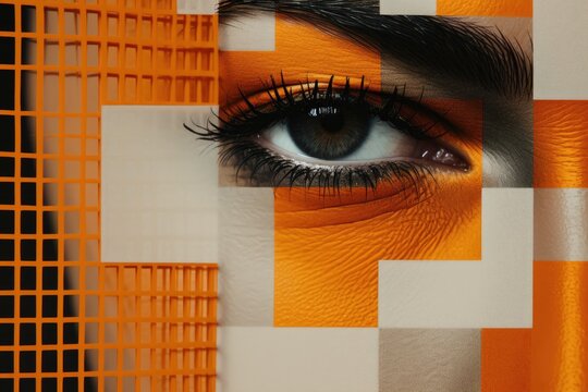 A close up of a persons face with squares
