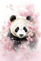 Couverture de livre à l'aquarelle d'un magnifique panda avec fleurs de cerisiers » IA générative
