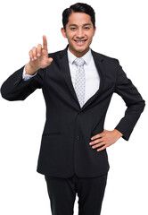 Digital png photo of smiling biracial businessman on transparent background