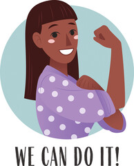 Digital png illustration of superwoman and we can do it text on transparent background