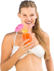 Digital png photo of smiling caucasian woman wearing swimsuit on transparent background