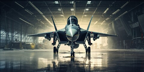 A fighter jet is parked on the ground - obrazy, fototapety, plakaty