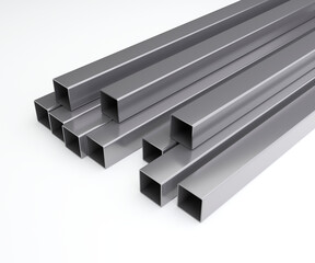 Square steel products. industrial business. Stainless steel. 3D rendering.