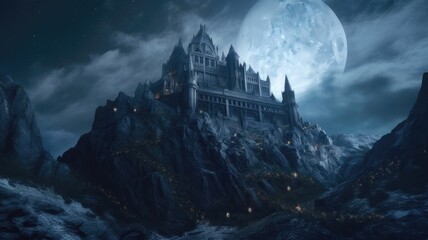Majestic Gothic Vampire Castle on a Moonlit Mountain