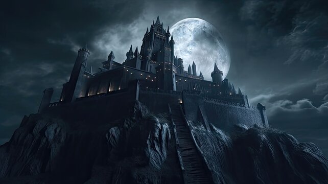 Majestic Gothic Vampire Castle on a Moonlit Mountain