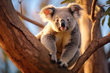 Fototapeta premium A koala sits on a tree branch