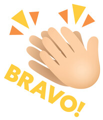 Digital png illustration of bravo text and hands clapping on transparent background