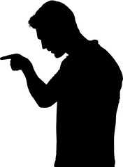 Digital png illustration of silhouette of man pointing on transparent background
