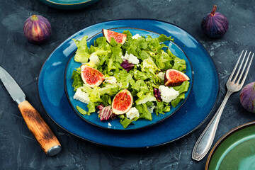 Tasty colorful salad with figs, herbs and cheese.