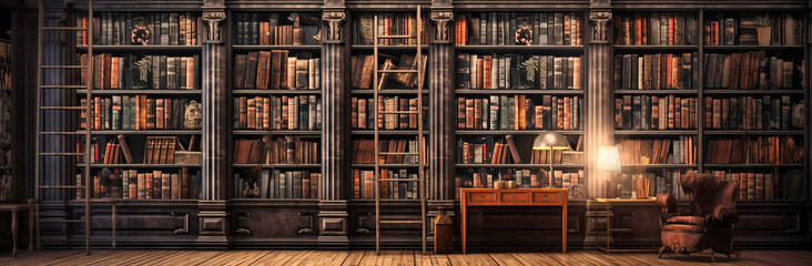 3D Rendering of Bookshelf with Rows: A World of Knowledge Awaits - obrazy, fototapety, plakaty