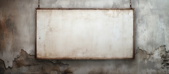 Blank sign on worn wall in close up view