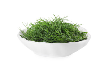 Bowl of fresh dill isolated on white