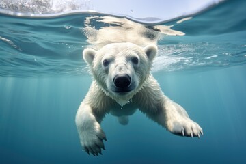 A polar bear swimming in a water - Powered by Adobe