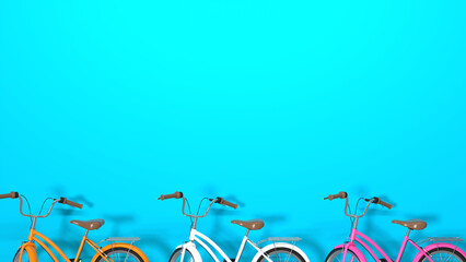 bicycles on blue background,horizontal bottom edging,horizontal banner.