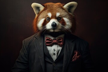 A red panda in a suit