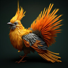 a 3d bird with beautiful feather colors