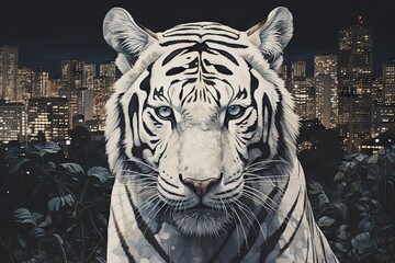 A white tiger with a black stripe
