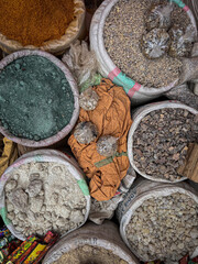 bulk spice in plastic bags at a market in Ethiopia.