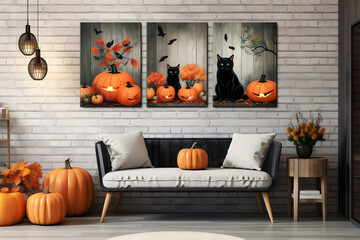scary spooky halloween season, monster skull and crossbones halloween witch with pumpkin, halloween and October background	