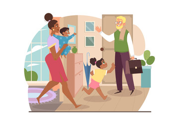 Happy interracial mixed family. Black afro american mother and kids