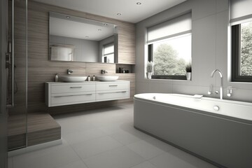 Fototapeta na wymiar Contemporary house bathroom renovation in progress. Generative AI