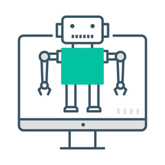 Vector icon for RPA, Robotic Process Automation, robot with computer screen icon. robotic process automation icon editable stroke on a white background. 