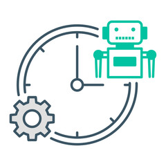 Simple vector icon for RPA Efficiency, Time Savings, AI, clock with bot, robotic process automation icon editable stroke on white background. 