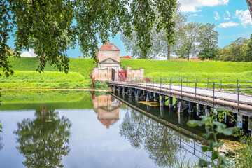 Copenhagen Kastellet lake and northern gate scenic view