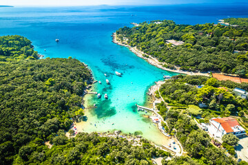 Island of Rab idyllic turquoise bay aerial view - obrazy, fototapety, plakaty