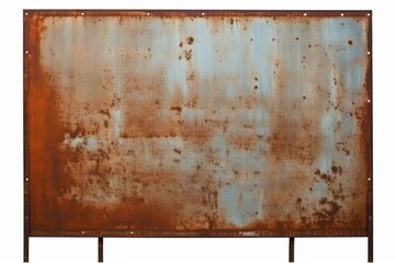 Rusted metal signboard, square and empty, isolated on white background. Generative AI